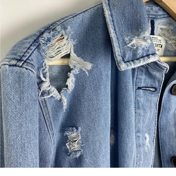 Zara Distressed Denim Long Jacket - Picture 5 of 10